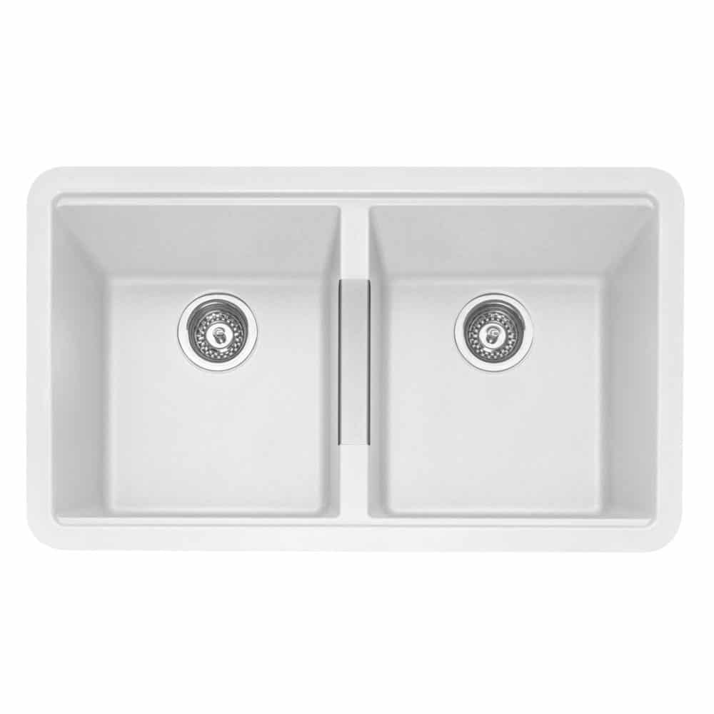 Geotech Granite Double Bowl Undermounted Sink in Chalk White