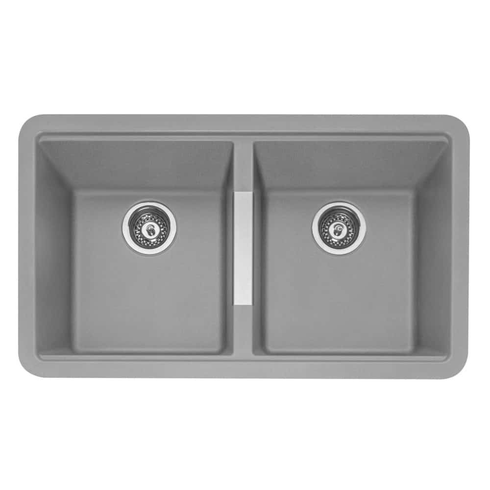 Geotech Granite Double Bowl Undermounted Sink in Pebble Grey