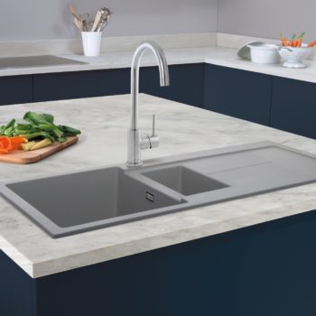 Geotech Granite Sink with Drainer in Pebble Grey