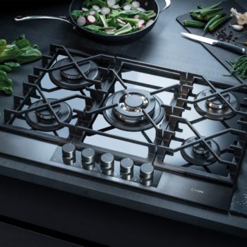 700mm Gunmetal Front Panel and Black Glass Gas Hob