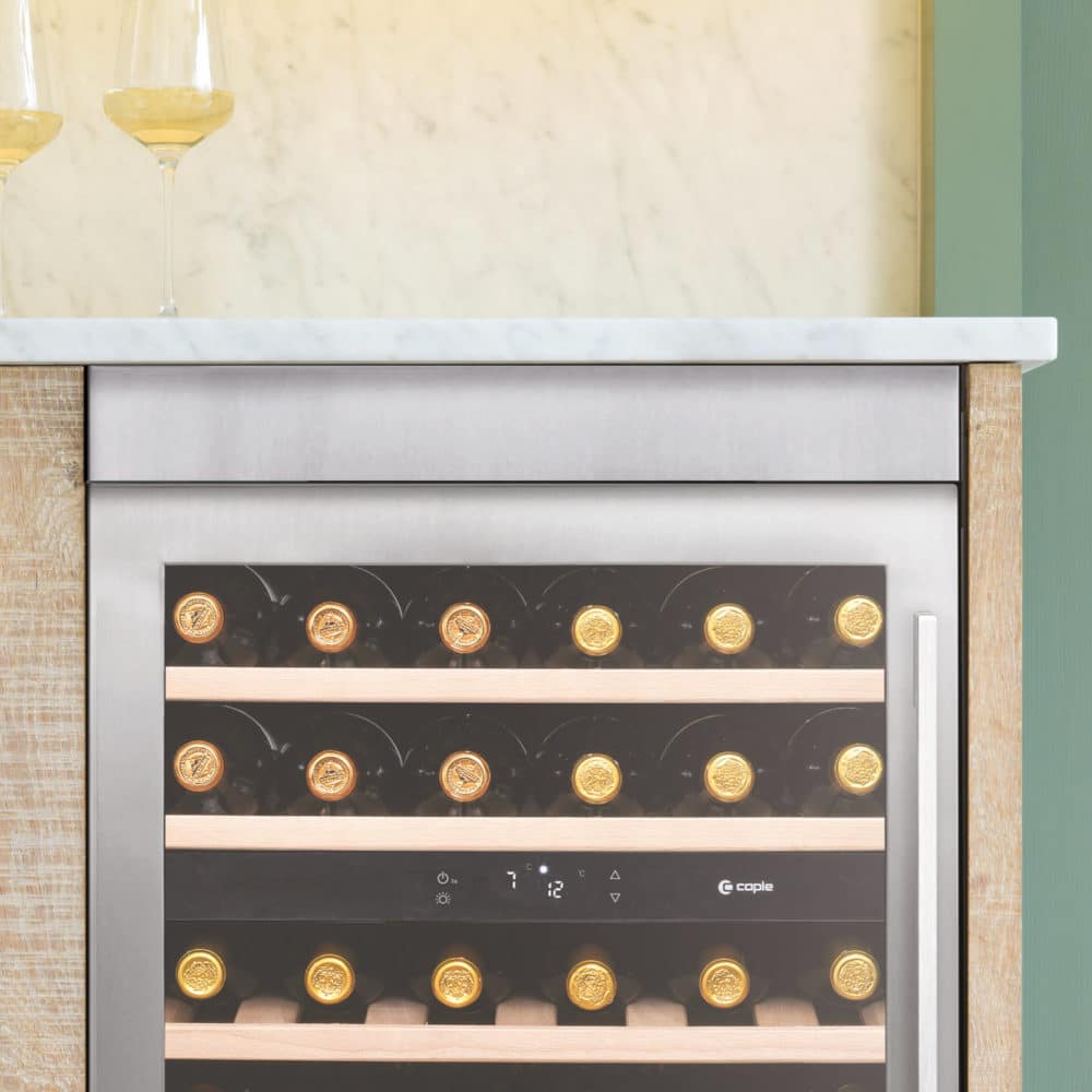 Wine Cooler in stainless steel with matching stainless steel filler panel