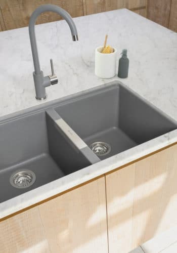 Geotech Granite Double Bowl Undermounted Sink in Pebble Grey