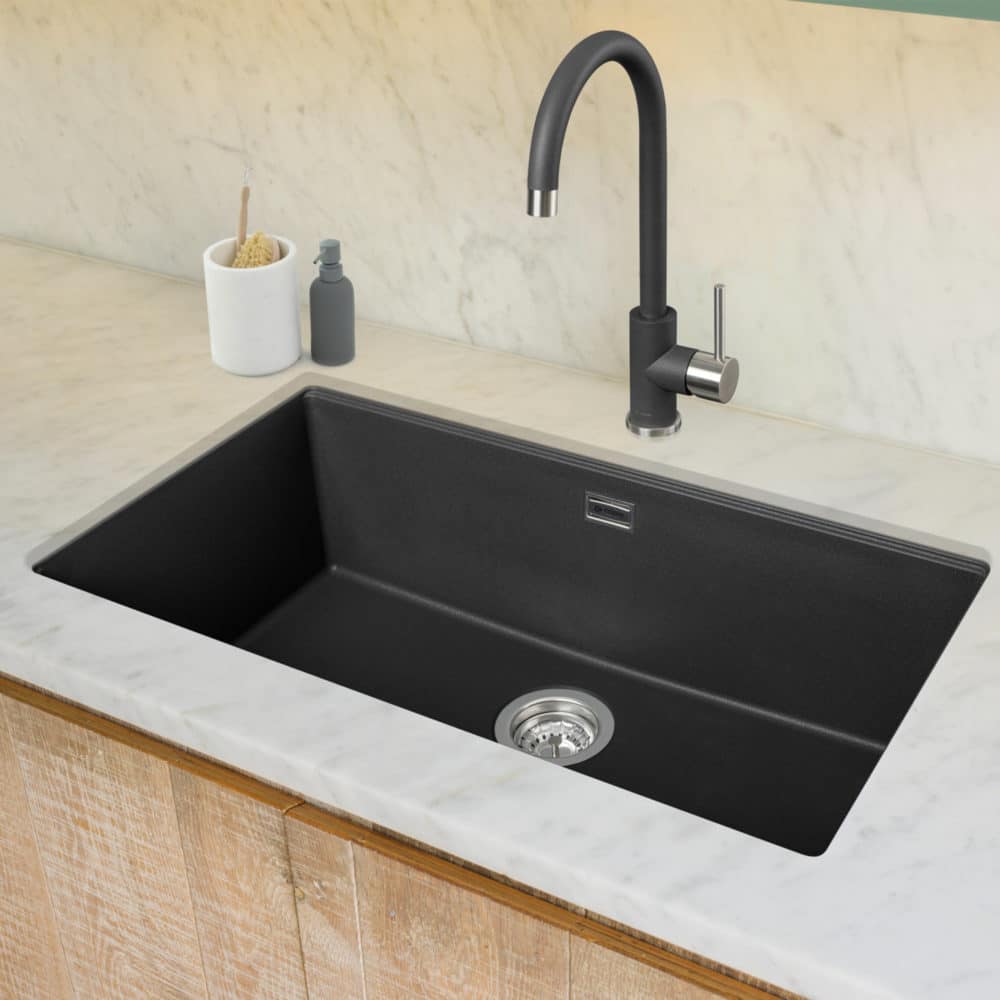 Geotech Granite Single Bowl Sink in Anthracite with matching tap