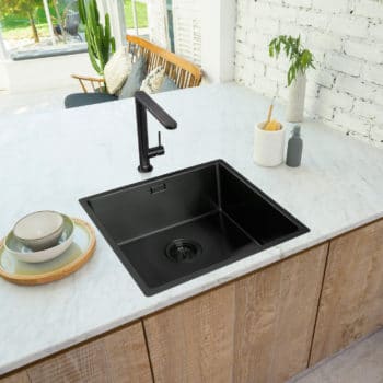 Black Steel Stainless Steel Sink with Matching Single Control Tap