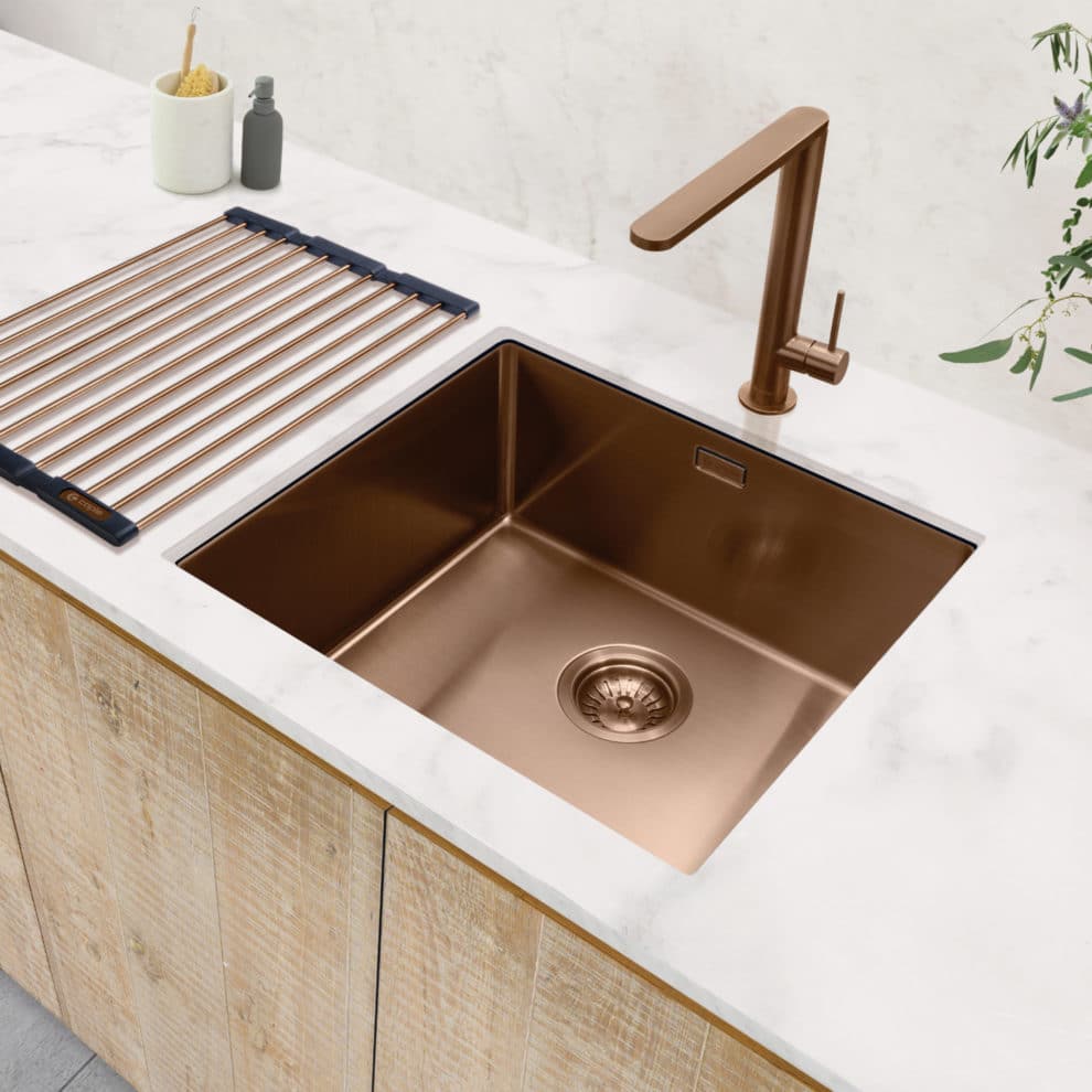 Copper Sink with Matching Dual Control Tap & Fold Mat