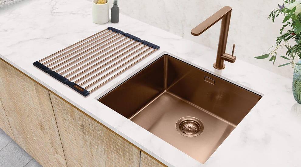 Copper Sink with Matching Dual Control Tap & Fold Mat