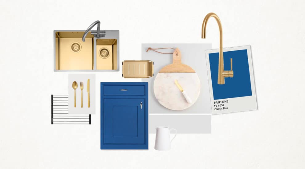 Pantone colour of the year classic blue kitchen design ideas with gold styling