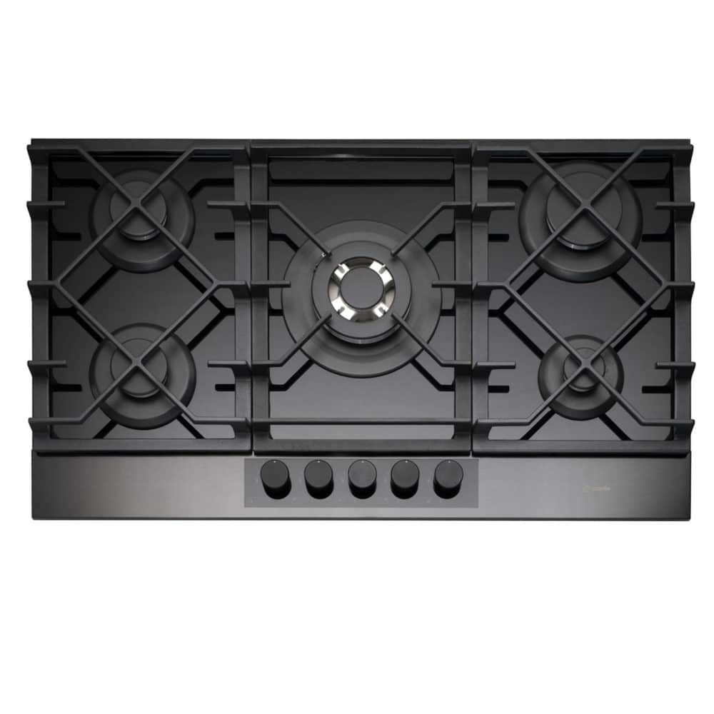 876mm Gunmetal Front Panel and Black Glass Gas Hob