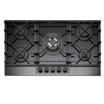 876mm Gunmetal Front Panel and Black Glass Gas Hob