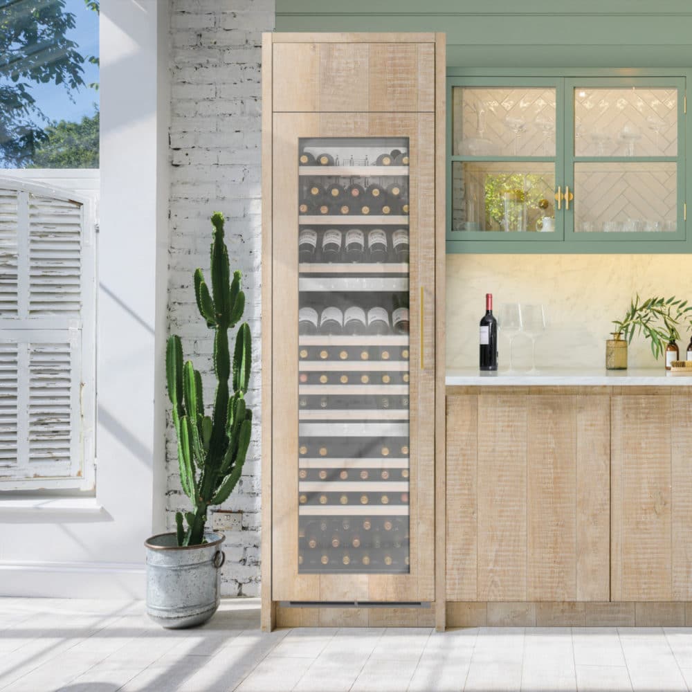 Integrated In-column Triple Zone Wine Cabinet in Light Wood