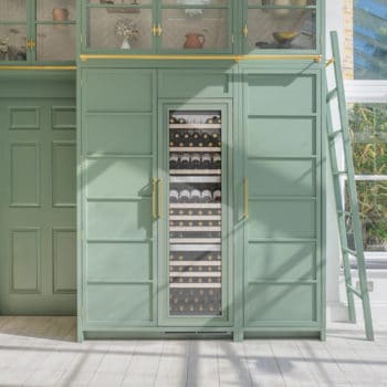 Integrated In-column Triple Zone Wine Cabinet in Green Kitchen