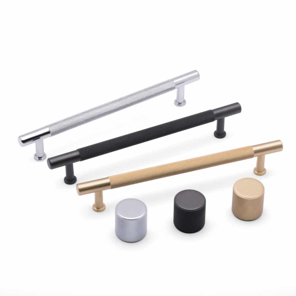 Black, Chrome and Satin Brass Bar Handles and Knobs