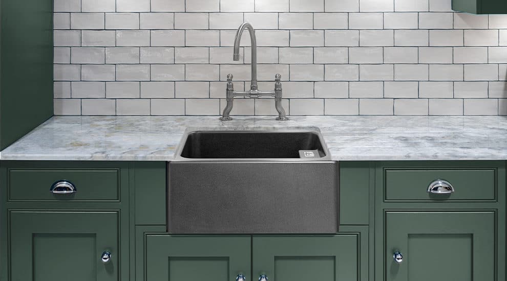 Granite grey sink with dual control tap
