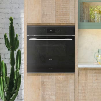 Black glass microwave and warming drawer