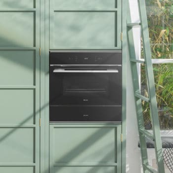 Black glass microwave and warming drawer
