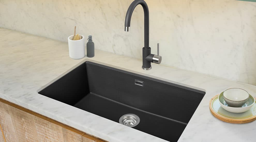 Granite black sink with matching single control tap