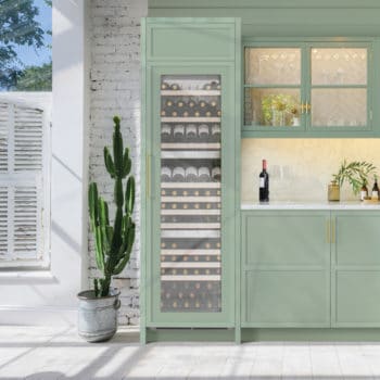 Integrated In-column Triple Zone Wine Cabinet in Green Kitchen