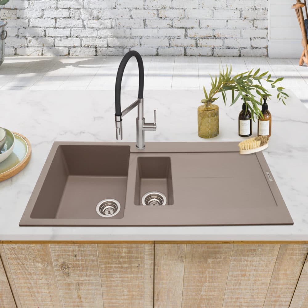 Geotech Granite Sink with Drainer in Mink and Pull Out Spray Tap
