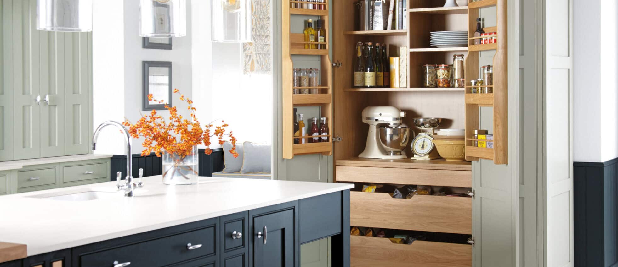 Shaker-Style In-Frame Kitchen with Beaded Frame in Space and Sea Salt