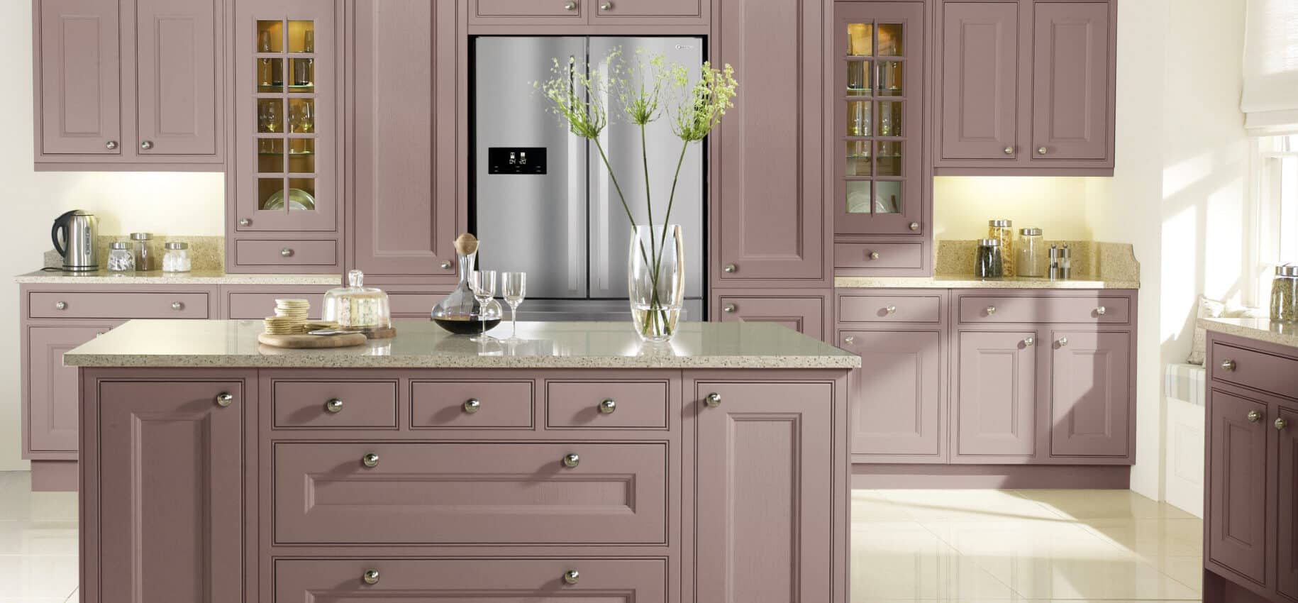 Shaker-Style In-Frame Kitchen with Beaded Panels in Dusty Rose