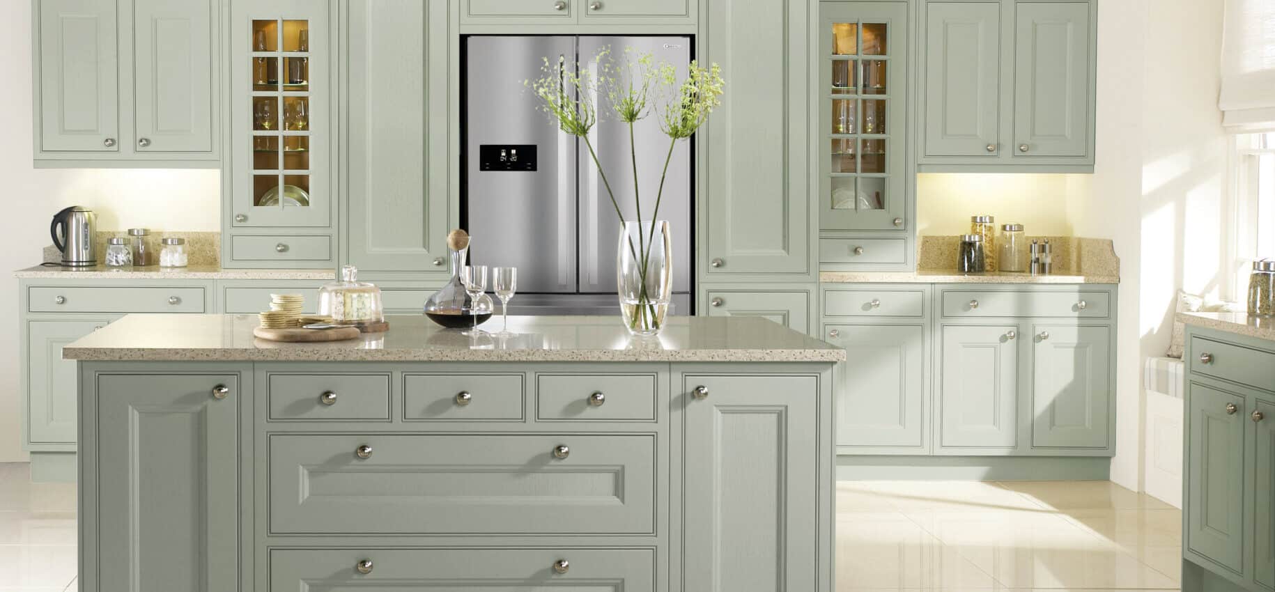 Shaker-Style In-Frame Kitchen with Beaded Panels in Sea Salt